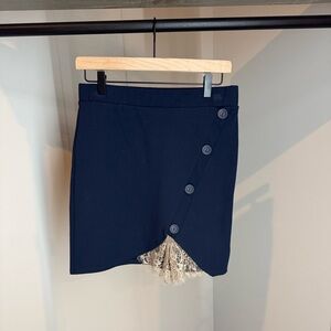 Navy Skirt with Button and Lace Detail, Size Medium